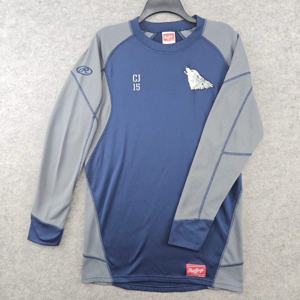 Rawlings Shirt Men's Small Blue Grey Long Sleeve Howling Wolf CJ 15 Team Issue